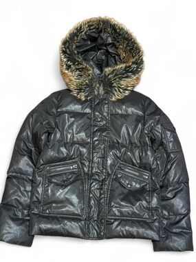 Y2K Faux Fur Hooded Black Puffer Bomber Jacket